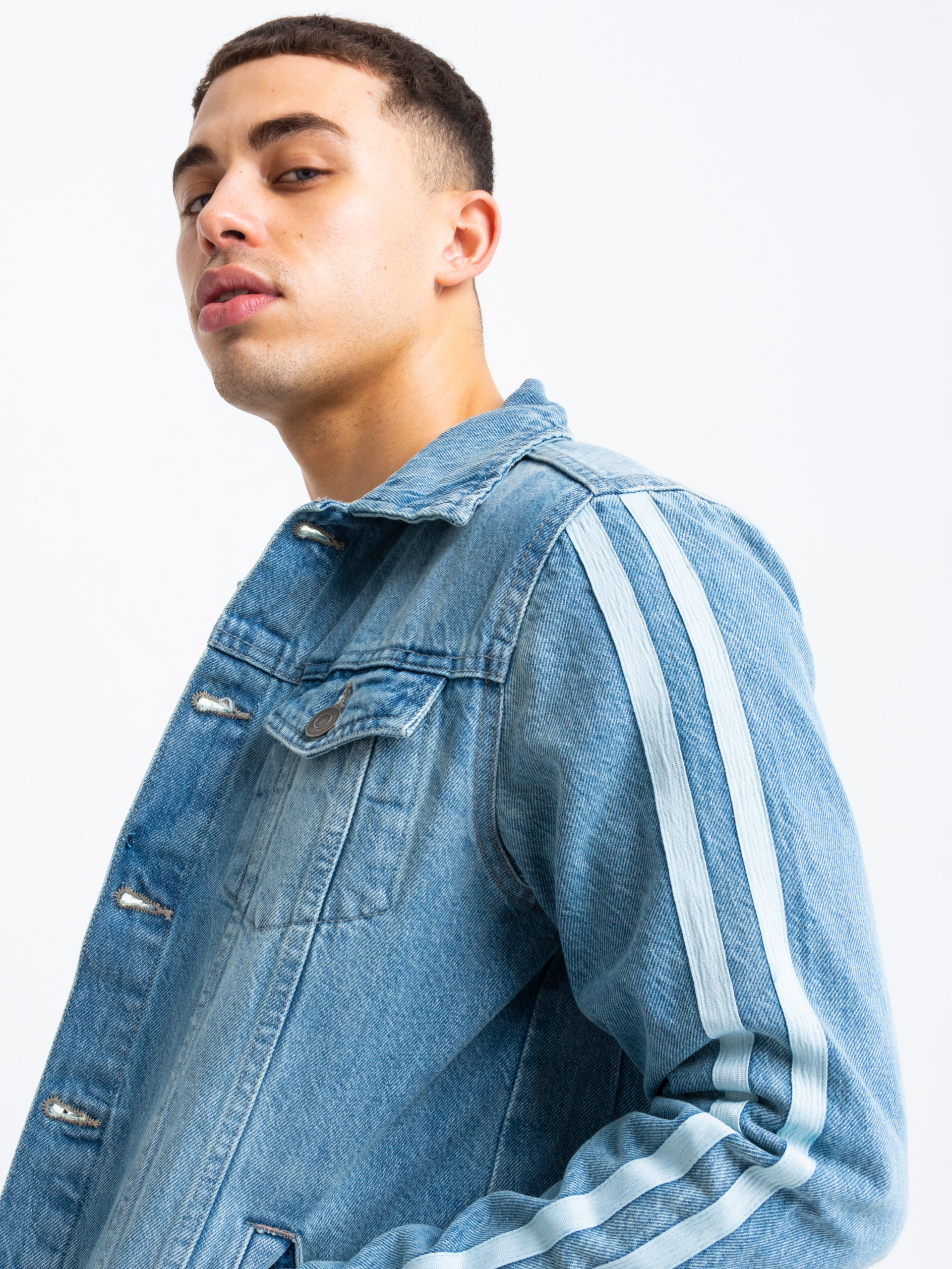 Denim jacket with on sale stripes