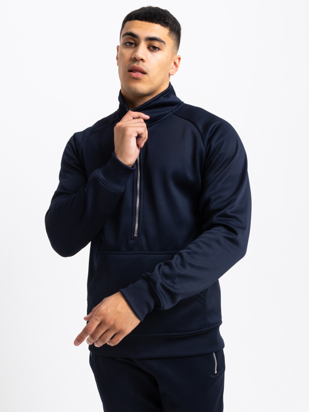 Half Zip Premium Velour Lining Tracksuit in Navy | Men's Clothing ...