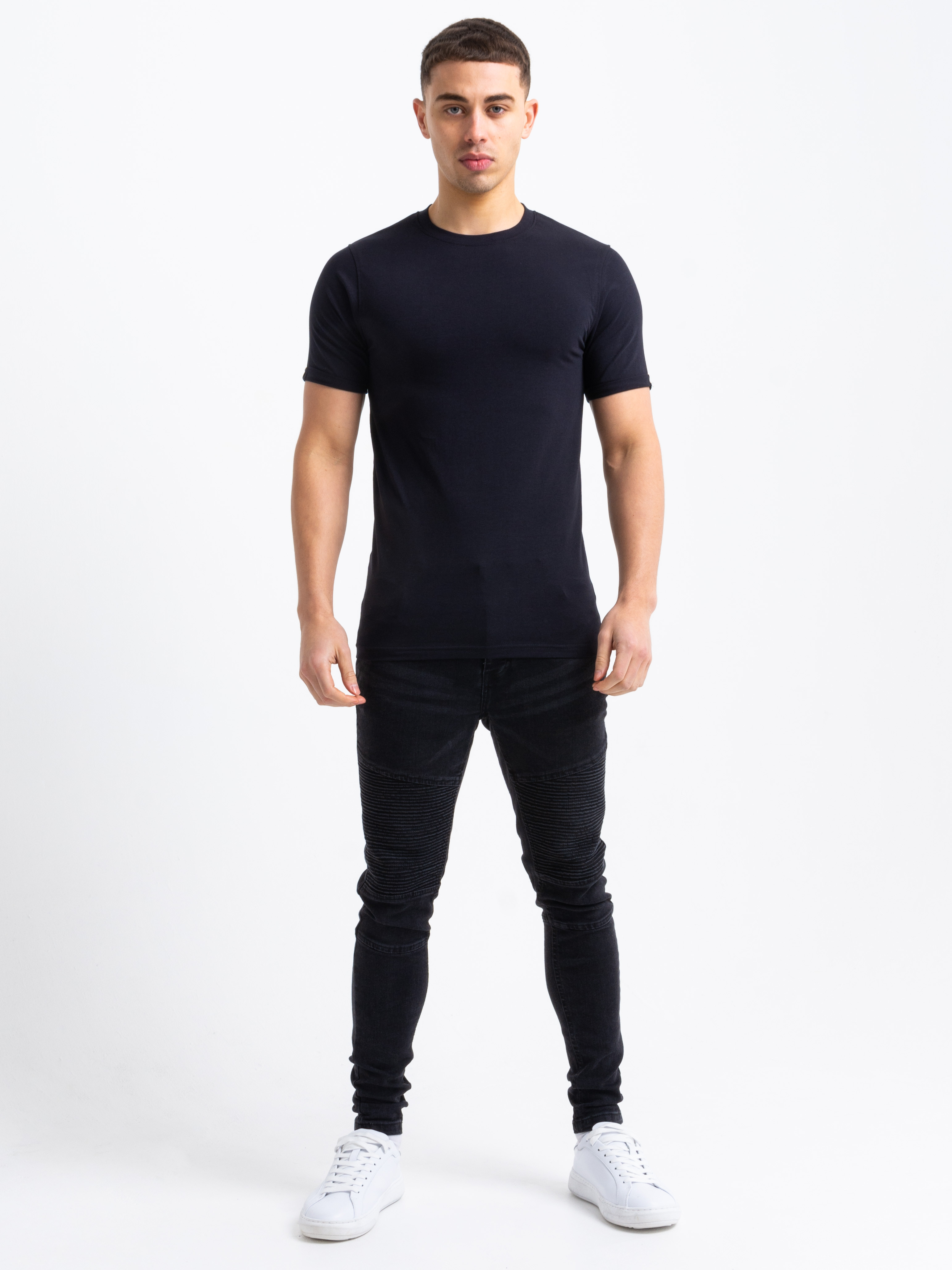 Plain black t 2025 shirt rolled sleeves