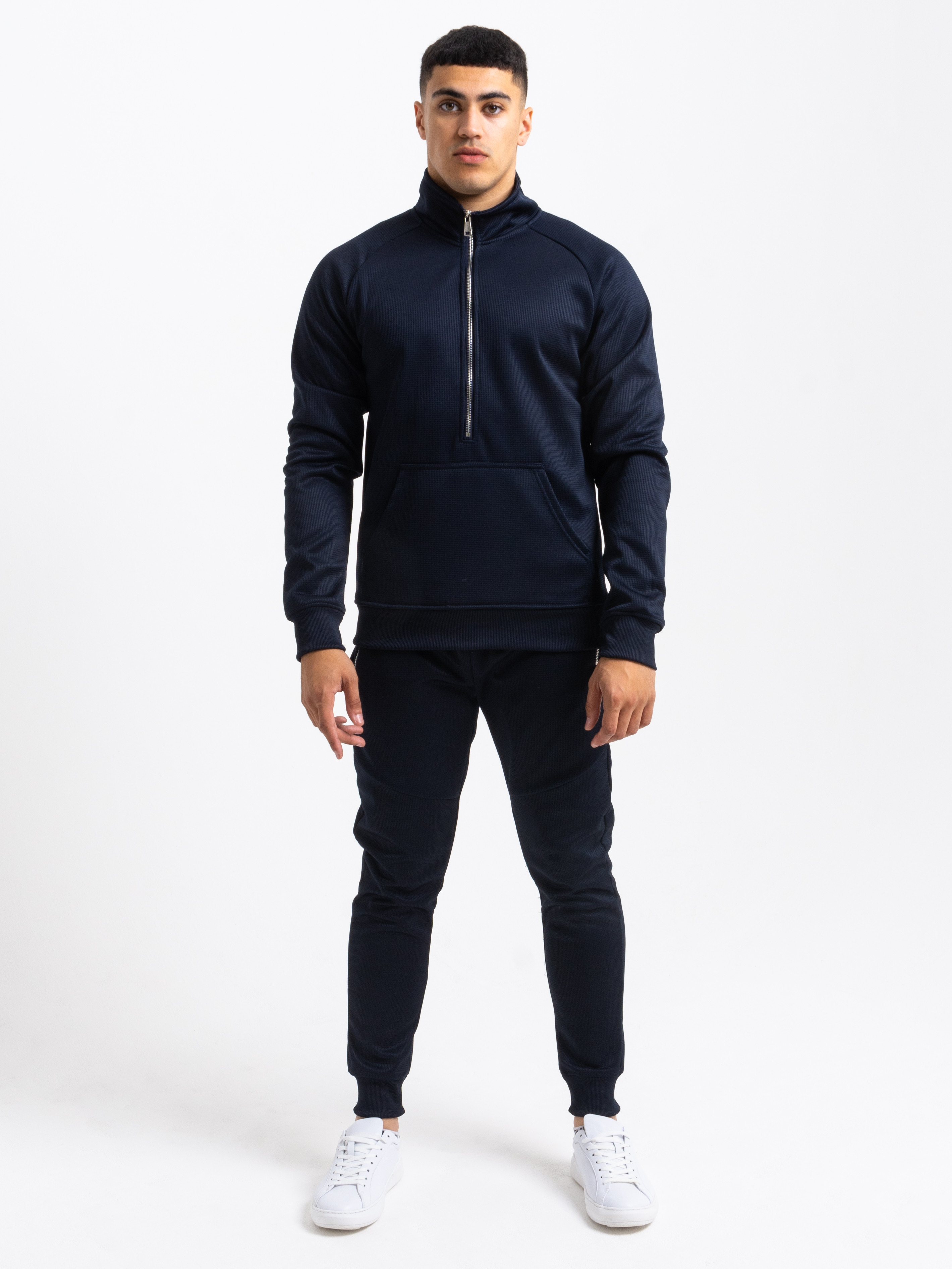 Half Zip Premium Velour Lining Tracksuit in Navy Men s Clothing Fashion HisColumn